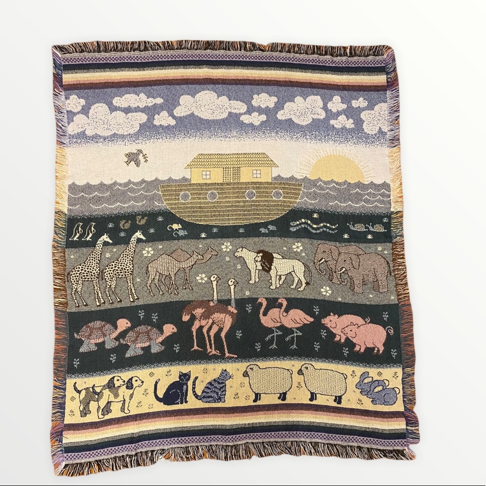 Noahs Ark Woven Throw Blanket Tapestry with Fringe